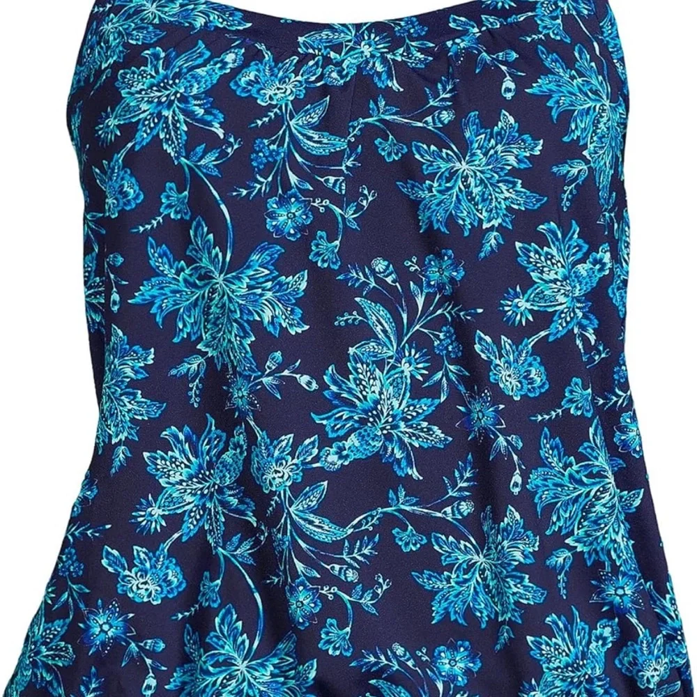 Lands End Deep Sea Navy Jacobean Blouson Swim Top Size 10 - Picture 4 of 7